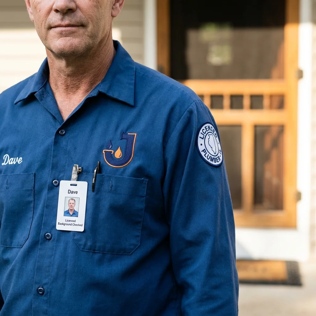 Licensed plumber showing ID badge in Bay City, OR
