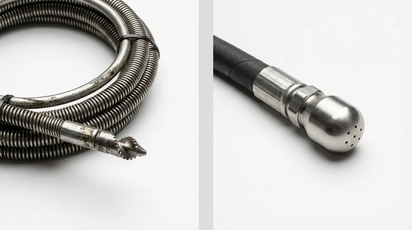 Drain snake cable and hydro jetting nozzle used for drain cleaning in Bay City, OR