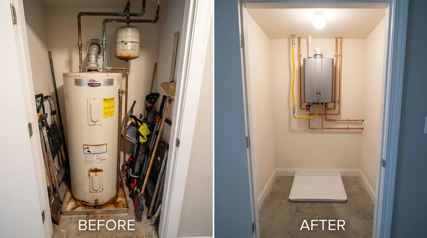 Tank water heater versus wall-mounted tankless unit comparison for Bay City, OR homeowners