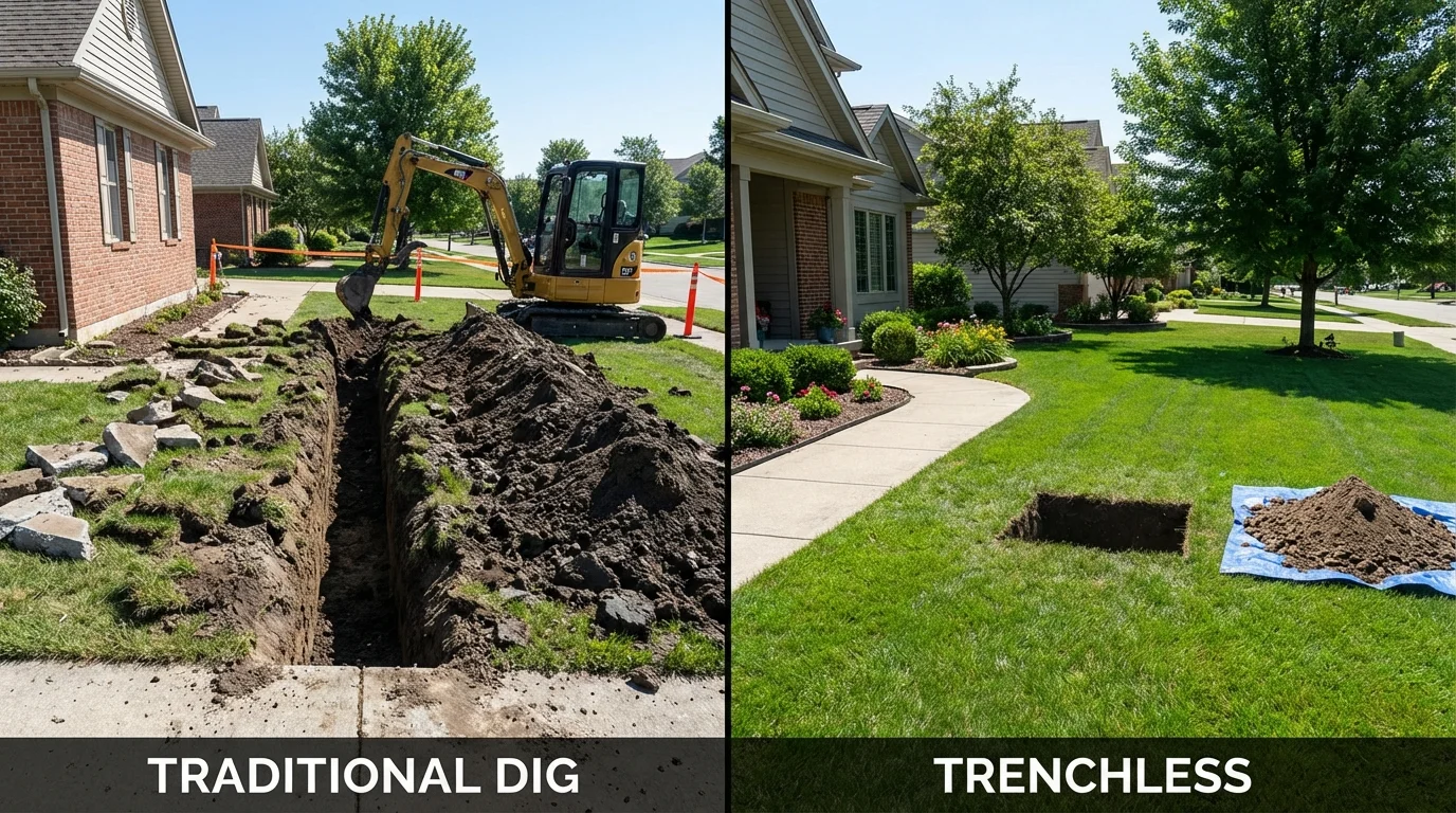 Trenchless sewer repair with minimal yard damage versus traditional excavation in Bay City, OR